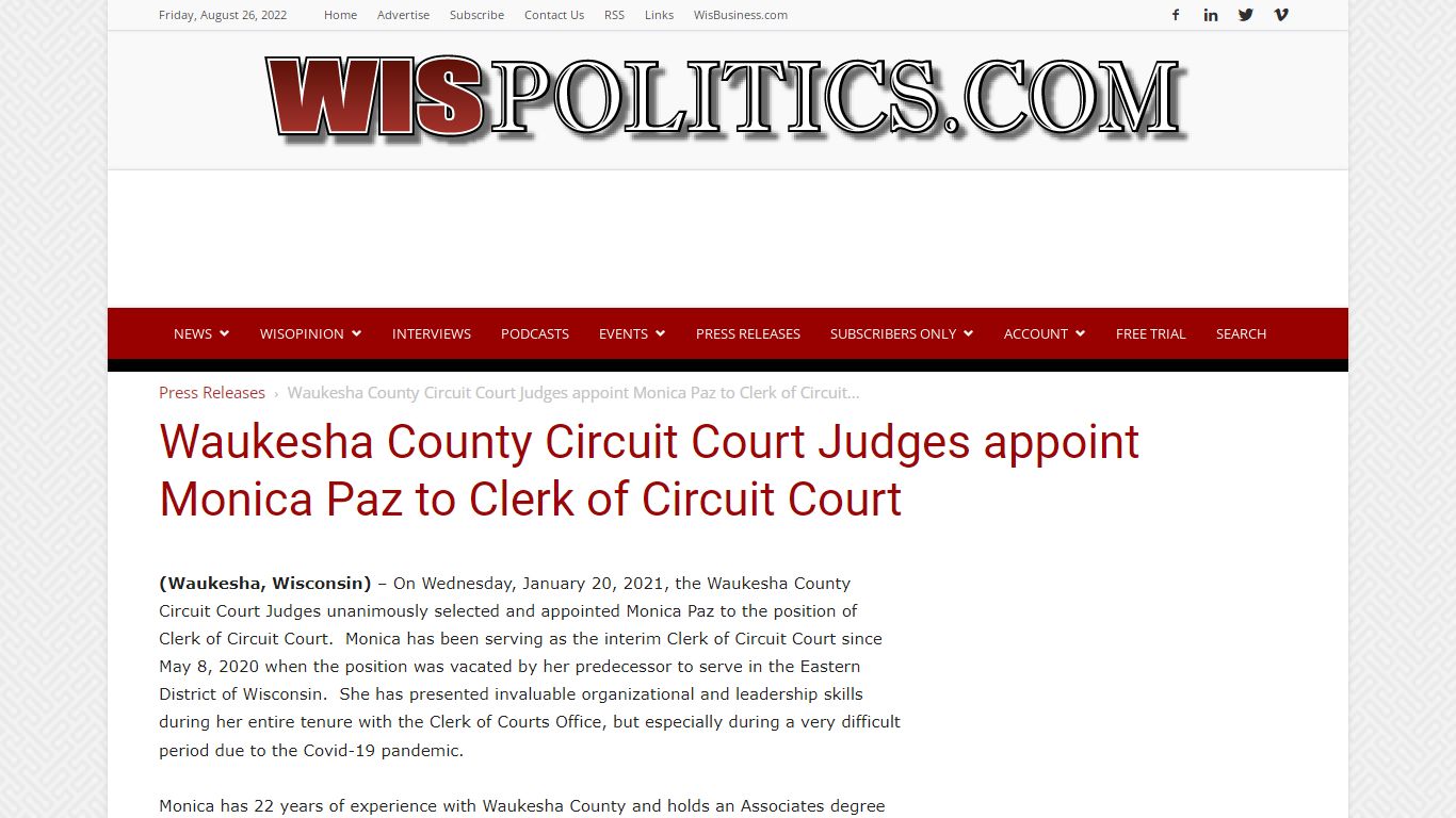 Waukesha County Circuit Court Judges appoint Monica Paz to Clerk of ...